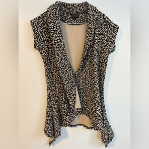 Rosey Burg Short Cap Sleeve Cardigan Black Tan Allover Pattern Size Large